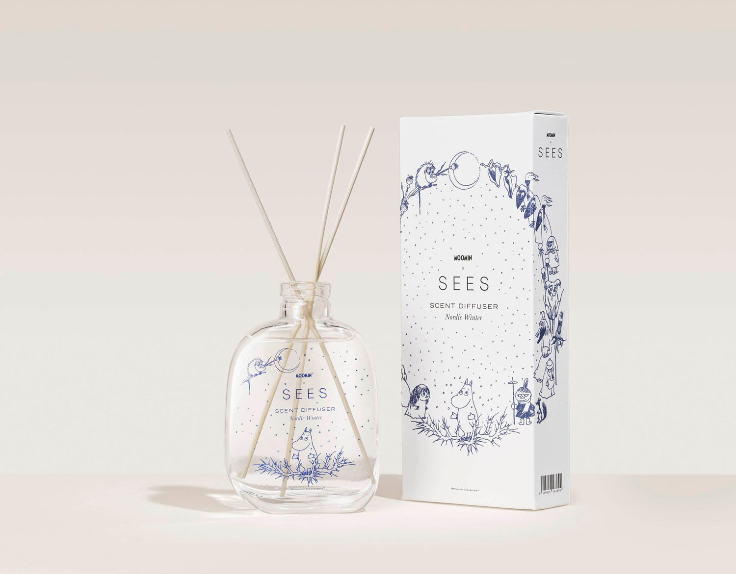 SEES MOOMIN nordic winter huonetuoksu rasia sinivalkoinen muumituoksu talvituoksu diffuuseri scent